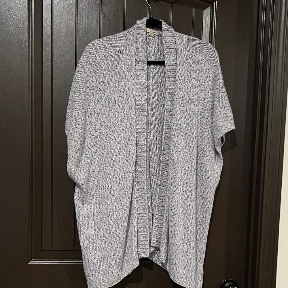LOFT Gray and Pink Open-Front Poncho
